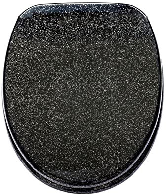 SaryEdge Toilet Seat Black Toilet Seat Cover, Sparkly Toilet Seat Glitter Toilet Seat Slow Close Toilet Seat Round, Top/Bottom-Fixed, Quick Release Easy Installation and (Black