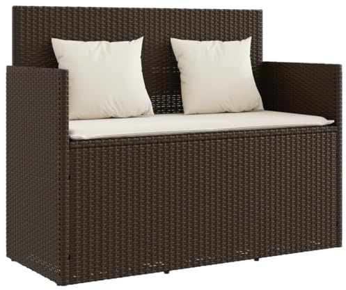 Gecheer Panca da Giardino, con Cuscini, 120x50x90,5 cm, Rattan PE e Acciaio Verniciato a Polvere, per Esterno, Seduta Comfortevole con Spazio di Archiviazione sotto la Seduta