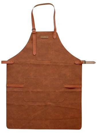 Le Bouscatier Tablier cuisine en cuir pour Barbecue, Plancha, brasero, Grillades - Réglable Résistant et léger - Idéal Cuisine Extérieure et Intérieure - Protection Torse et Cuisses (Camel)