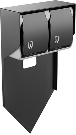 2-Way Garden Socket Column, Garden Socket Outdoor Waterproof, Outdoor Socket Column with IP44 Protection Class for Outdoor Use, Black