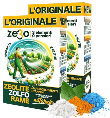 Albagarden ZeRo - Zeolite Per Piante + Zolfo In Polvere + Ossicloruro di Rame - Prodotto INNOVATIVO 100% Naturale - Fertilizzante e Concime per Piante in Polvere da 1 KG (2 Scatole)
