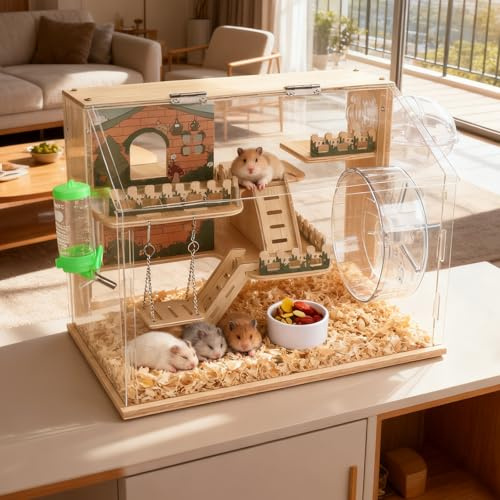 Jaula de Madera para Hámster, para Animales Pequeños Jerbos, Ratas
