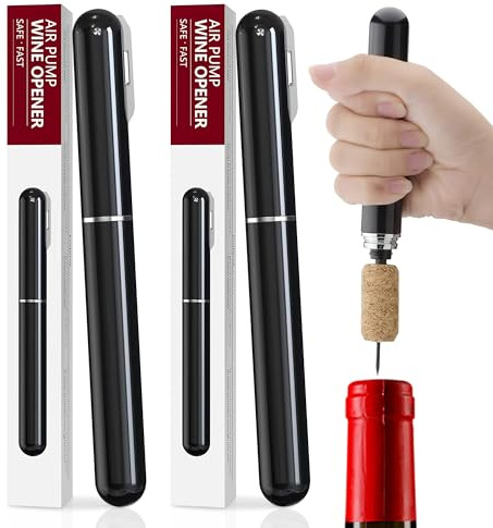 Zssxysm 2 Pezzi Cavatappi Pompa Aria 2 in 1 con Tagliapascarpe Apribottiglie a Pressione Aria per Bottiglie di Vino per Casa, Ristorante, Festa, Regali per gli Amanti del Vino (nero)