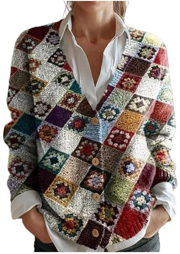 Gienslru Cardigan Donna Invernale Maglioni retrò Golfino A Lungo Pullover Giacca di Natale Maglione Scollo a V Aperto sul Davanti Maglieria Leggero Cappotto Oversize Maglia Cappotti Autunno Elegante