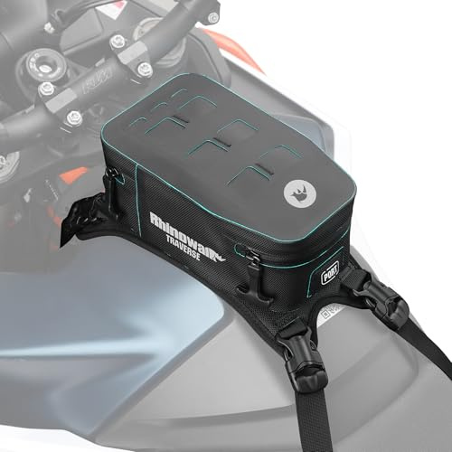 Rhinowalk Waterproof Motorcycle Tank Bag, 2L Compact Motorbike Tank Pouch with MOLLE Webbing, Removable Inner Liner, Cable Port, Reflective Logo, Organized Interior