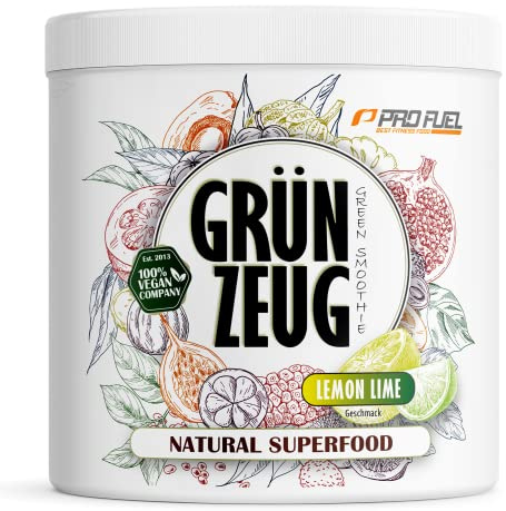 Superfood Drink Pulver ZITRONE-LIMETTE 300g - natürliche Vitamine, Mineralstoffe & Antioxidantien - das Beste aus über 40 Sorten Obst, Gemüse, Algen und Gräsern - GRÜNZEUG Smoothie Pulver - 100% vegan