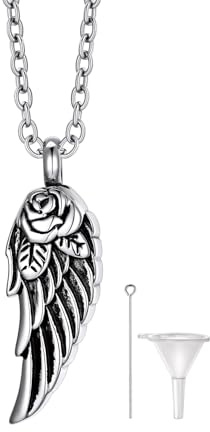 Richsteel Collana con Ciondolo di Ali per Cremazione con Nome Personalizzato Urna Ceneri Collana Memoriale per Animali Domestici Cane Gatto in Acciaio Inox