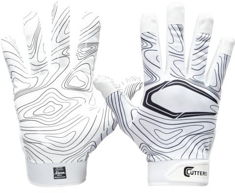 CUTTERS Football Receiver Gloves - Game Day, White Topo Design, Superior Grip and Comfort for Peak Performance