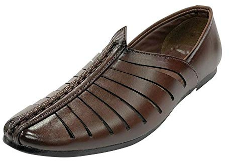 Step n Style Punjabi Jutti for Mens Breathable Comfort Loafers Indian Shoes Sherwani Shoes Brown