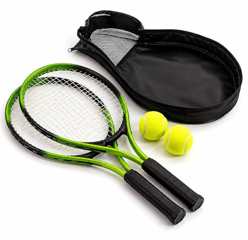 Oypla 2 Player Junior Tennis Set with 23 Aluminium Rackets | Includes Balls & Carry Bag