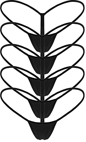 Mbotnee Women's G-Strings Micro Thongs Tiny Panties Underwear (US, Alpha, Small, Regular, Regular, 5-packs Black)