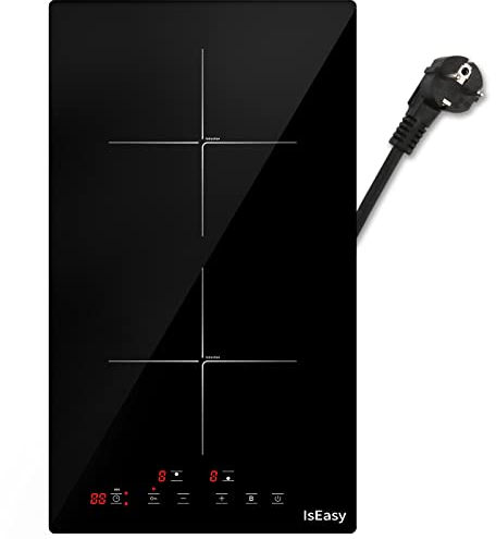 Domino Induktionskochfeld, IsEasy Elektrokochfeld mit 2 Kochzonen/ 3400W/29.5cm/Stecker, Einbau induktionskochplatte 3400W, 1-99Min Timer,Kindersicherung, 9 Heizstufen, Booster-Funktion, 220-240V