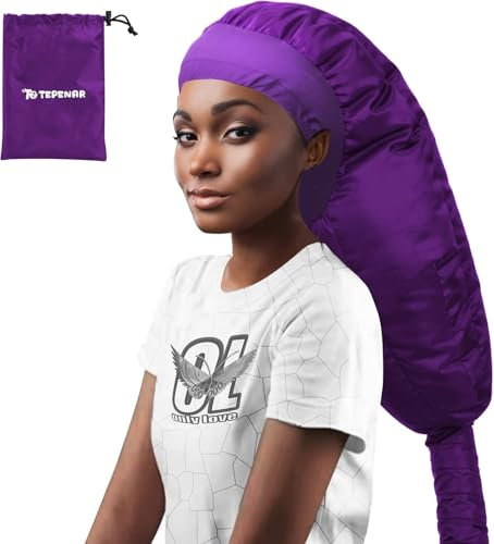 TEPENAR Bonnet Hair Dryer Attachment: Upgraded Extra Large Adjustable Soft Hooded Dryer Caps - Easy to Use for Natural Curly Textured Hair Care Styling Fast Drying - Purple