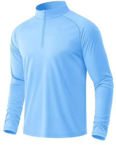 MAGCOMSEN UV-skjorta herr UPF 50+ 1/4 dragkedja funktionell skjorta långärmad Rashguard sportskjorta sweatshirt långärmad, 07 vattenfallsblå, 3XL