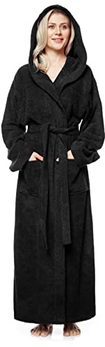 Arus Peignoir de bain, longueur cheville, taille femme: XXL long, taille unisexe: XL-XXL long, Noir
