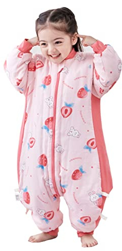 Chilsuessy - Sacco a pelo invernale per neonati con piedini, 2,5 Tog, sacco a pelo per bambini per tutto l'anno con gambe, deliziosa fragola, 90/Altezza neonato 75-85 cm