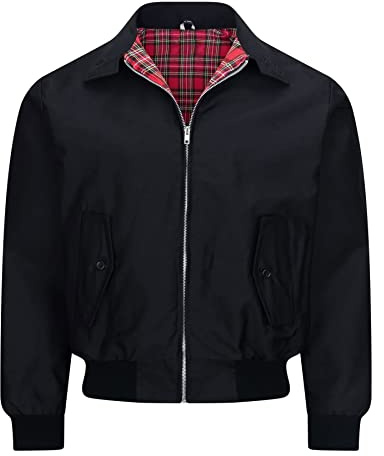 Generation-Plus+® Men's Vintage Classic Retro Scooter Harrington Jacket - 1970'S Bomber Mod Skin Tartan Lining Trendy Coat (Black, Large)