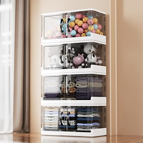 Storage Box with Lids, 172L Collapsible Large Storage Bins, Plastic Foldable Storage Box with Wheels, Stackable Container for Clothes/Toys/Books Organization (4 Packs S1)