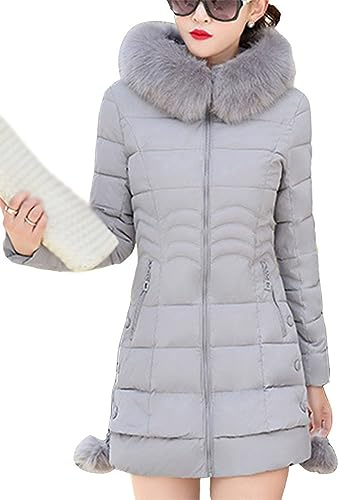 ORANDESIGNE Cappotto Invernale Donna Piumino Giacca Lungo Giubbino con Pelliccia Cappuccio Piumino Cappotti Eleganti Caldo Parka Outwear Trench Giubbotto con Zip e Tasche C Grigio XL