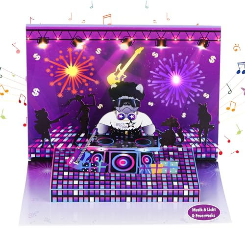 Geburtstagskarte mit Musik, 3D Bulldog Pop Up Lustig Geburtstagskarte mann, Musik und Feuerwerks lustig Karte Geburtstag für Männer Herren Frauen Ehemann Freund Sohn Neffe Papa Opa mit Umschlägen