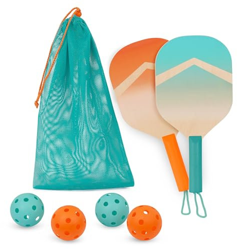 B. toys Pickleball-Spiel für Kinder, Holzpaddel-Set, 2 Paddel & 4 Bälle, Aufbewahrungstasche mit Kordelzug, Outdoor-Sport, ab 3 Jahren, Pickleball-Set