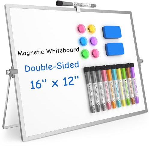 Grtard Dry Erase Magnetic White Board, 16''x12'' Double-Sided Desktop Whiteboard with Stand, Portable Small Whiteboard Set, Dry Erase Board for to-Do Lists, Planning & Office, Home