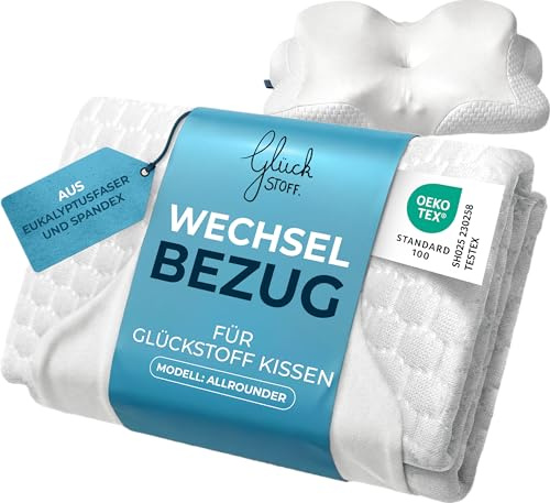 GLÜCKSTOFF® Örngott för Ergonomisk Kudde [MED KYL- OCH VÄRMEEFFEKT] tillverkad av Bambufiber och Spandex | Mjuk & Mysig | Ersättningsfodral | Vit | Version: Allrounder