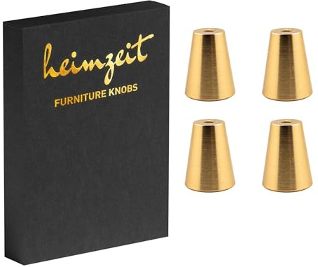 heimzeit Skåpknoppar Cone för Dörrar, Lådor och Byråer av Högkvalitativ Aluminium [4 Stycken, Rund] Färg: Guld, Stilren Design, Möbelknoppar med ett hål Handtag och Skruvar