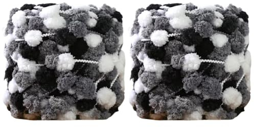 Confezione da 2 Filati per Maglieria e Uncinetto 100g Filato di Lana Spessa per Maglieria Ultra Morbido con Pompon Filato per Maglieria all'Uncinetto Colori Assortiti per Cappelli Coperte Sc