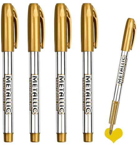 4 Rotulador Dorado Metalizado, Rotuladores Metalizados Metalicos Punta Fina de 1.5 mm, Tinta de Secado Rápido y Resistente al Agua para Caligrafía Tarjetas y Manualidades Decoración y Diseño Artístico