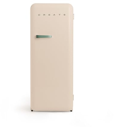 CREATE / RETRO FRIDGE 150 SAGE/Frigorifero sabbia con maniglia verde salvia e congelatore 281L / 102W, 150cm, 3 ripiani, regolatore di temperatura, portabottiglie, 60x60x150cm