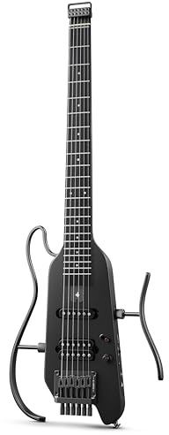 Donner HUSH-X - Kit de guitarra eléctrica, guitarra de viaje ligera con soportes fáciles de montar, ideal para viajes y práctica, cuerpo sólido de caoba, bolsa de concierto, todos los accesorios,