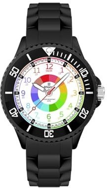 Weayege Montre Enfants Fille,Garçon,Montre Bracelet Éducative pour Enfants,Montre Analogique la Lunette tournante avec Exercices,Facile d’Apprendre à Lire l’Heure,4 à 15 Ans