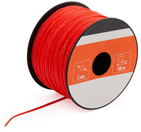 MIVOS Cuerda de albañil - Cuerda de albañil de 50 m, 2 mm de grosor - Cuerda de albañil roja - Cuerda de construcción - Cuerda de plomada - Cuerda de yeso duradera y resistente a desgarros - 472N