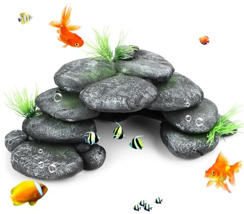 Fonyet Groß Aquarium Höhle Deko Steine Deko Harz Aquarium Zubehör für Kleine Garnele Fisch Verstecken, 23x12,5x7,5cm