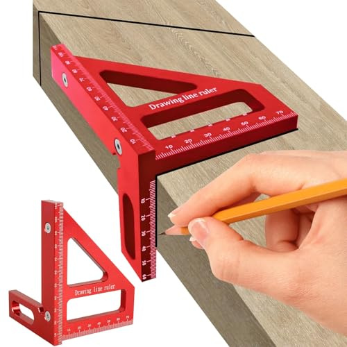 Koprek 3D Multi-Angle Measuring Ruler – 45/90 Degree Aluminum Alloy Miter Triangle Ruler, High Precision Woodworking Square Protractor for Carpentry, Engineering & DIY Projects (Red)