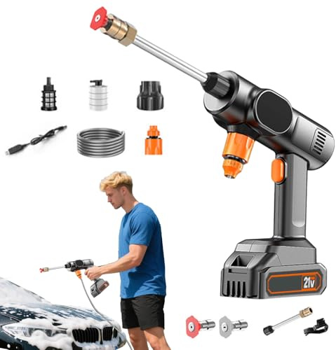DAWCBVJQ Hidrolimpiadora de Alta Presión - Limpiaentradas,Portátil Sin Cable 21V con Boquilla para Casa Coche Terraza