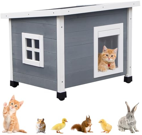 Agitree Outdoor Wooden Pet House, Weatherproof Winter Shelter for рuррy and Cats, Elevated Design with Window (Gray)