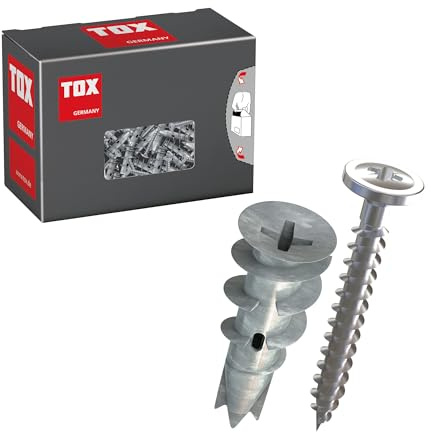 TOX Tassello per cartongesso Spiral Plus + S – Tassello da 32 mm con vite a testa piatta PZ2, per pannelli in cartongesso a uno o due strati, senza preforatura, 25 pezzi, codice 06819171