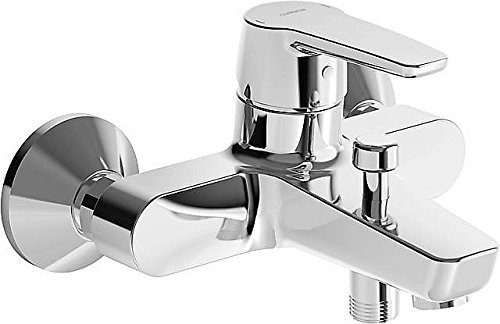 Hansa 51442193 Badewanne Mischbatterie für Wandaufbau HANSAPINTO | automatische Rückstellung Brause/Wanne, Luftsprudler | 20/19l/min, Ausladung: 157 mm