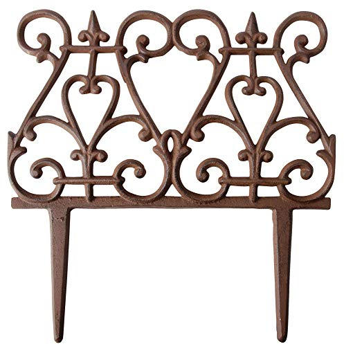 3 Stück Esschert Design Beetzaun, Zierzaun Motiv La Vendee aus rötlichem Gusseisen, ca. 27 cm x 27 cm
