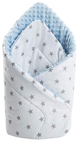 Medi Partners Einschlagdecke Steckkissen Minky 100% Baumwolle 75x75cm Babyhörnchen doppelseitig weich ganzjährig multifunktional antiallergisch Babys (Sterne mit hellblauem Minky)