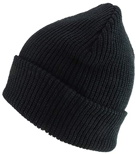 Trendy Apparel Shop Oversized Big Size Plain Ribbed Knit Cuff Long Beanie Hat - Black - 2XL