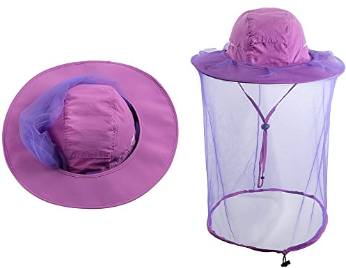 Bee Keeping Beekeeper Veil hat gnats Insect Bug Mosquito Fishing Gardening Cap with Head net Netting mesh Hood for Men Women Purple