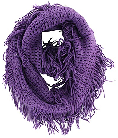 Unisex Women's Winter Fringe Tassel Neck Cozy Knit Cable Infinity Loop Cowl Scarf- Solid Color (Purple)