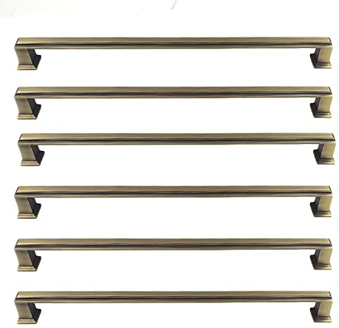 Art Deco Style Handles (Sets of 6), Boss Bar Bow Handles 128mm, 192mm, 288mm. Mat Antique Brass Finish. for Kitchen Cabinet & General Furniture by FFF. (288mm Between fixings)