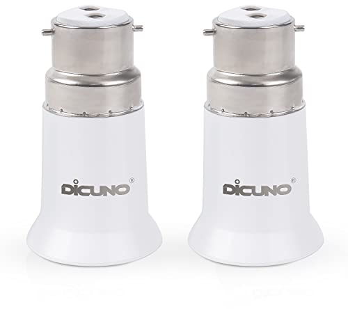 DiCUNO B22 to E27 Socket Converter, Socket Adapter, Bayonet to Screw Edison, BC to ES Lamp Base Adapter for LED Bulbs and Incandescent Bulbs and CFL Bulbs-2 Packs