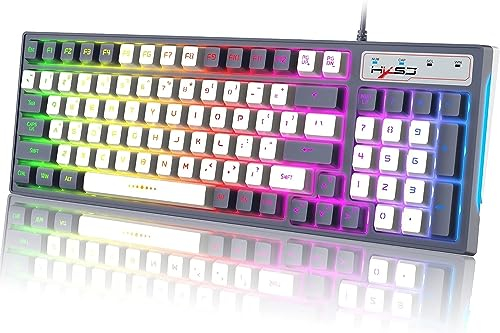 Teclado RGB para Juegos con Cable con Arco Iris múltiple 8 Chroma LED Retroiluminación Teclas de Bloques de Color ergonómico 96 Teclas Diseño láser Anti-Fantasma 26 Teclas Talla mecánica Sensación