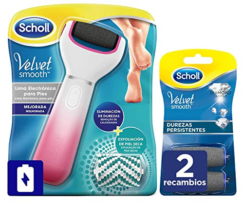 Scholl Lima Eléctrica Durezas Pies Velvet Smooth Color Rosa + 2 Recambios Durezas Persistentes