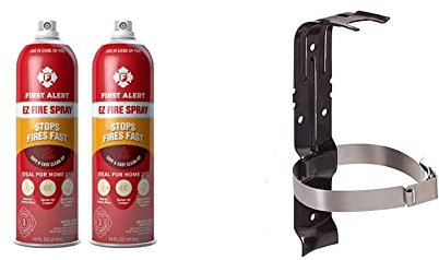 First Alert EZ Fire Spray, Extinguishing Aerosol Spray, Pack of 2, AF400-2 & BRACKET2 Mounting Bracket for 2LB for Fire Extinguishers